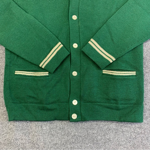 Vintage 100% Wool Varsity Style Green Cardigan with White Trim - Picture 4 of 5